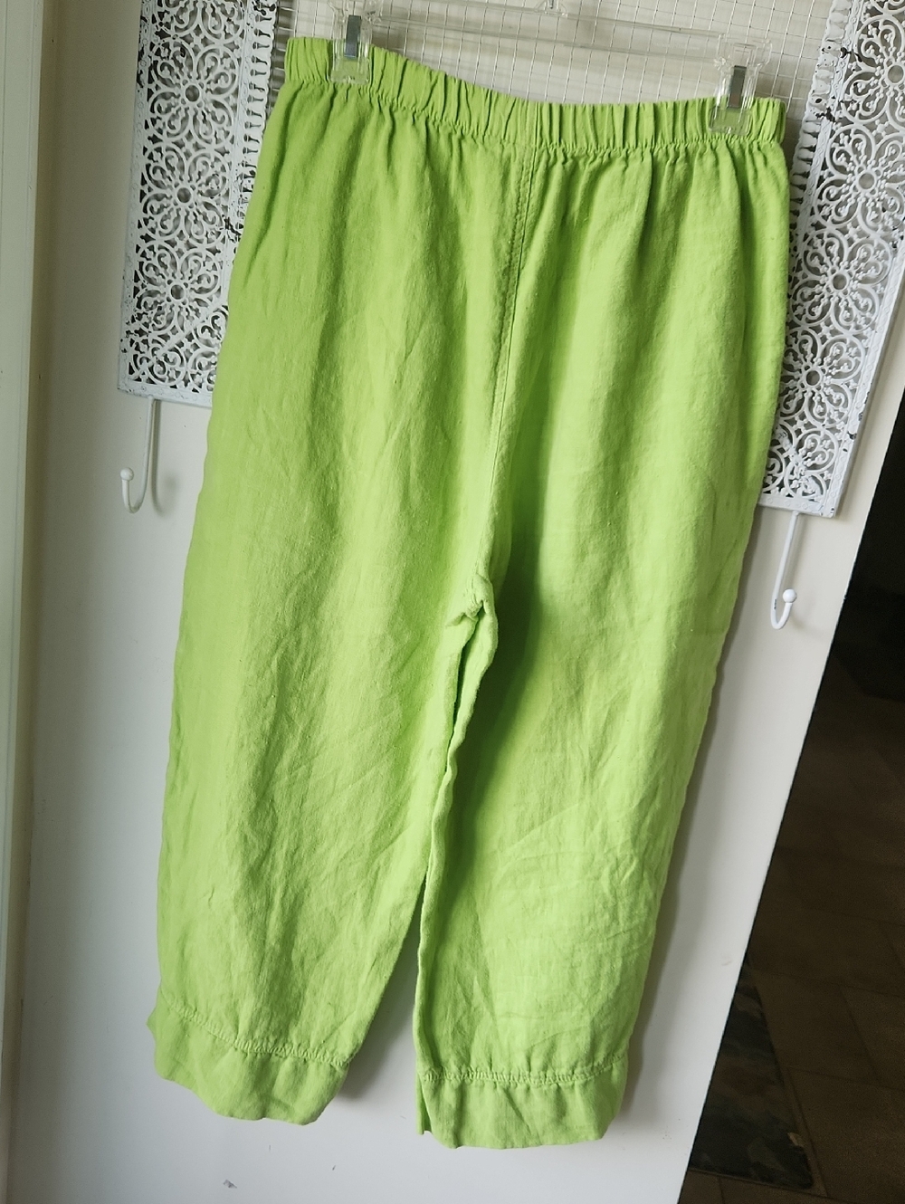 mosaic usa linen pants medium lime green pockets pull on stretchy elastic waist - Picture 8 of 11